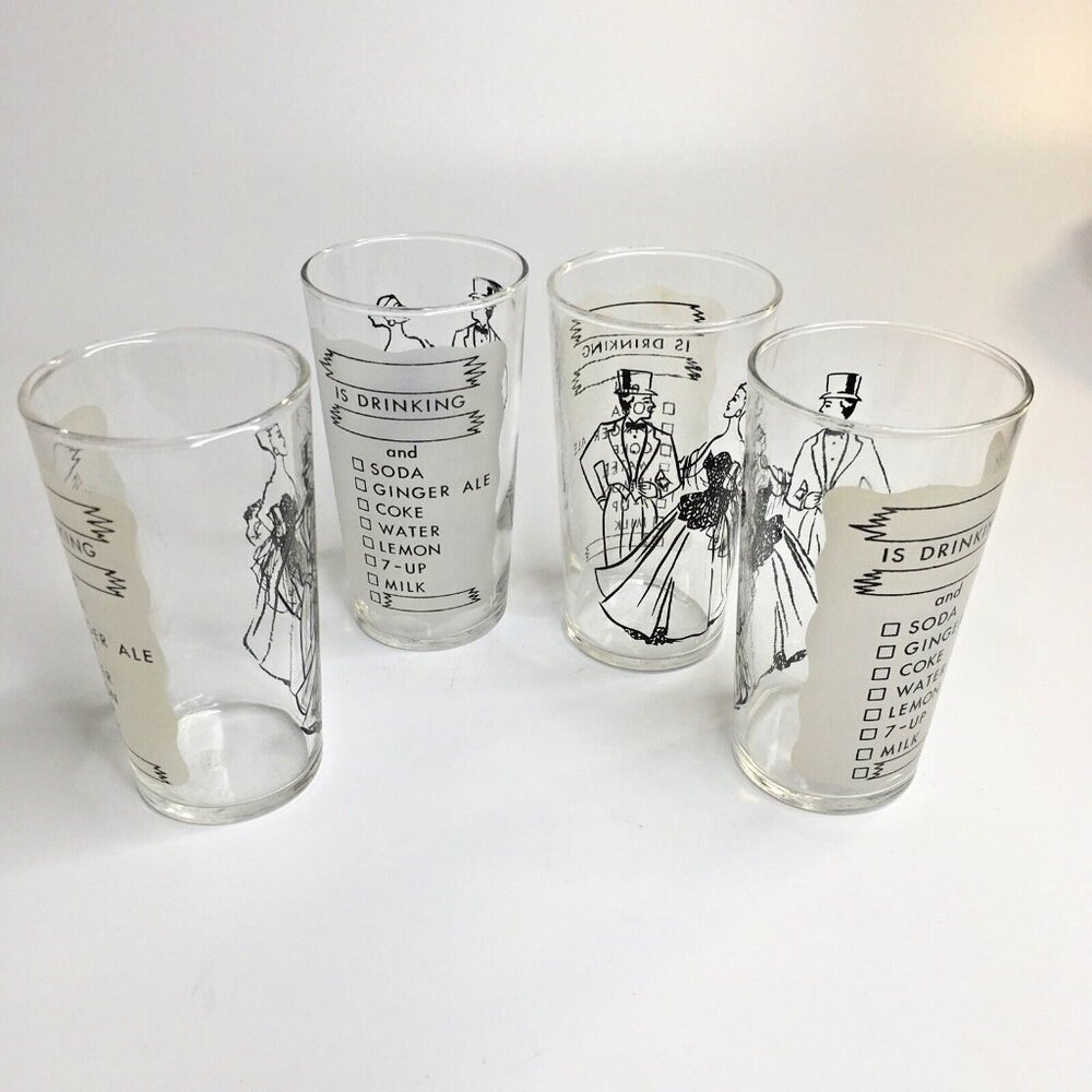 Federal Bar Juice Glass 4 Glasses Personalized Drinking Vintage Barware Drink